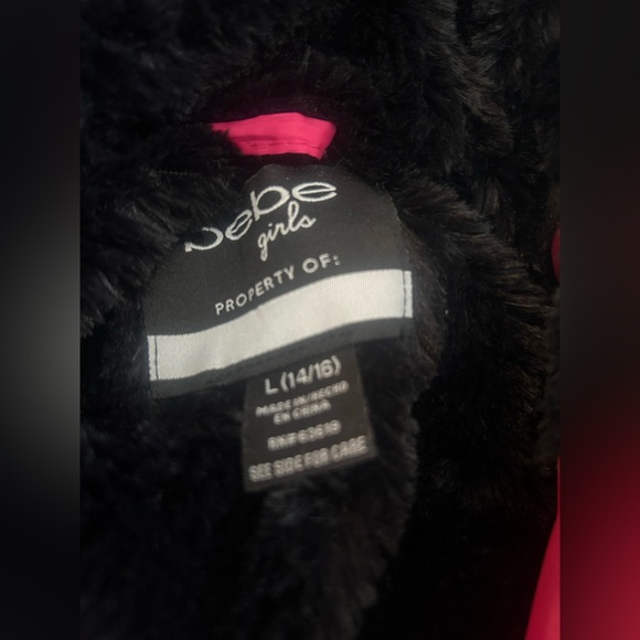 Bebe Girls Hot Pink Puffer Jacket w/ Faux Fur Lining – Size L (14/16) - Picture 3 of 3